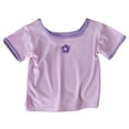 thumbnail image 1 of KyCheLot Girl's Striped Print Summer Tops Comfy Ice Silk Lightweight Crewneck Short Sleeve Blouse 1-9 Years, 1 of 4