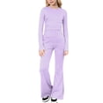 thumbnail image 1 of KyCheLot Girls 2 Piece Casual Set Solid Color Long Sleeve Slim Blouse and Flare Leg Pants Activewear School 8-13 Years, 1 of 5