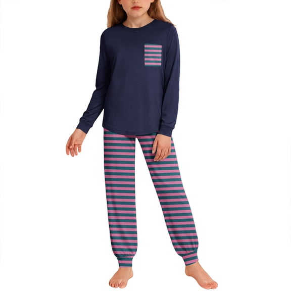 KyCheLot Girls 2 Piece Pajama Sets Cute Long Sleeves Tops and Print Pants Ankle Cuff Comfy Sleepwear 5-14 Years