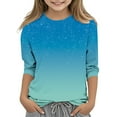 thumbnail image 1 of KyCheLot Girls 3/4 Sleeve Tshirts Printed Round Neck Loose Stretchy Fashion Tunic Tops Summer Spring 3-12 Years, 1 of 4