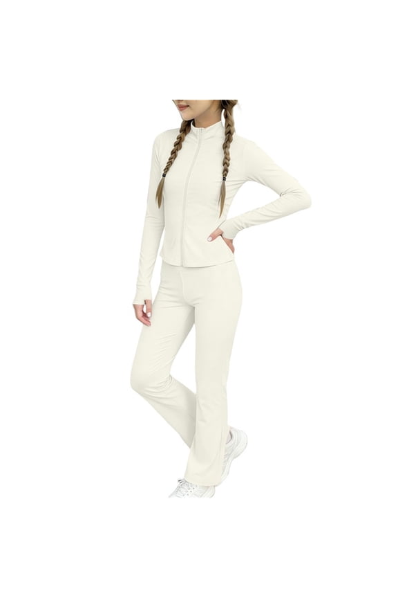 Girls Athletic 2 Piece Sets Wicking Slim Stand Collar Zip up Jackets and Straight Leg Pants Dance Yoga Sport