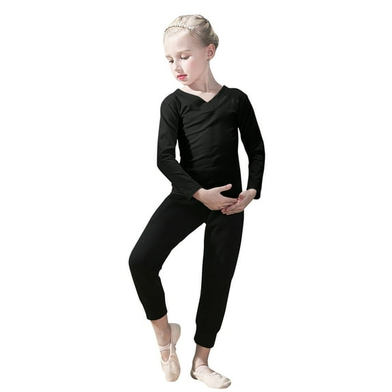KyCheLot Girls Athletic Set Dance V Neck Long Sleeve Shirts Ankle Length Pants Sports Activewear 3-13 Years