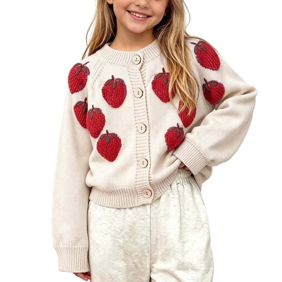 KyCheLot Girls' Button Sweaters Open Front Crew Neck Long Sleeve Schoolwear Casual Soft Knitted Cardigan