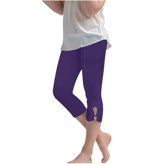 KyCheLot Girls Capri Leggings Stretch Soft Elastic Waist Casual Yoga Pants Summer Spring 3-14 Years