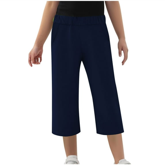 KyCheLot Girls Capris Summer with Pockets Casual Basic Elastic Waist Solid Color Loose Capri Pants 4-14 Years