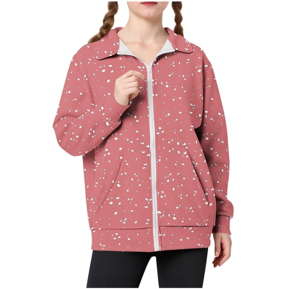 KyCheLot Girls Casual Jackets Lightweight Spring Long Sleeve Print Full Zip Spring Outerwear with Pockets 5-15 Years