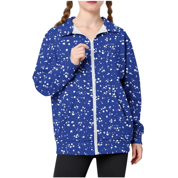 KyCheLot Girls Casual Jackets Lightweight Spring Long Sleeve Print Full Zip Spring Outerwear with Pockets 5-15 Years