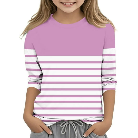 KyCheLot Girls Casual Loose Tshirts 3/4 Sleeve Stripe Printed Spring Summer Tunic Tops 3-12 Years