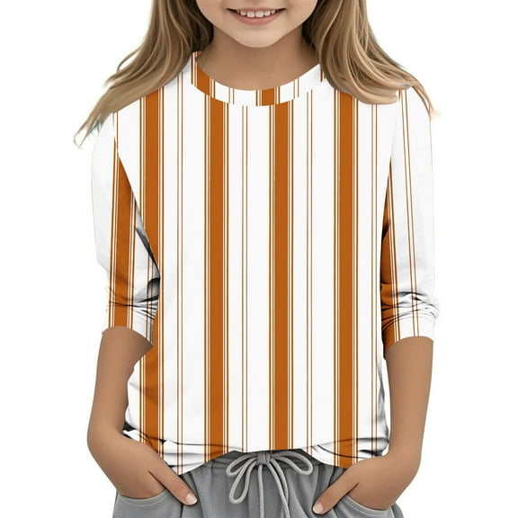 KyCheLot Girls Casual Loose Tshirts 3/4 Sleeve Stripe Printed Spring Summer Tunic Tops 3-12 Years