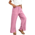 thumbnail image 1 of KyCheLot Girls Cotton Linen Pants Hem Slit Summer Comfy Wide Leg Elastic Waist Lounge Pant with Pockets, 1 of 6
