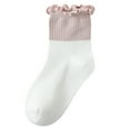 thumbnail image 1 of KyCheLot Girls Cotton Socks Dressy Ruffle Knit Comfy Breathable Color Block Casual Ankle Socks for 0-12 Years, 1 of 2