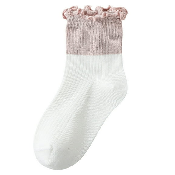 KyCheLot Girls Cotton Socks Dressy Ruffle Knit Comfy Breathable Color Block Casual Ankle Socks for 0-12 Years