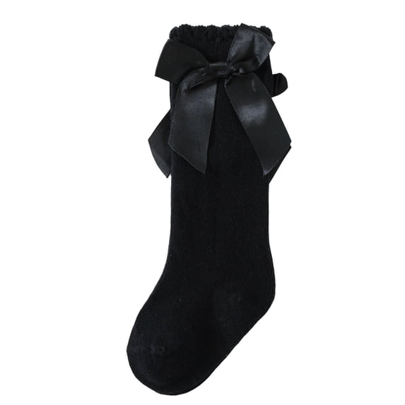 KyCheLot Girls Cotton Socks Solid Color Bow Knot Long-High Strench Socks Trendy Ruffle Trim Stockings