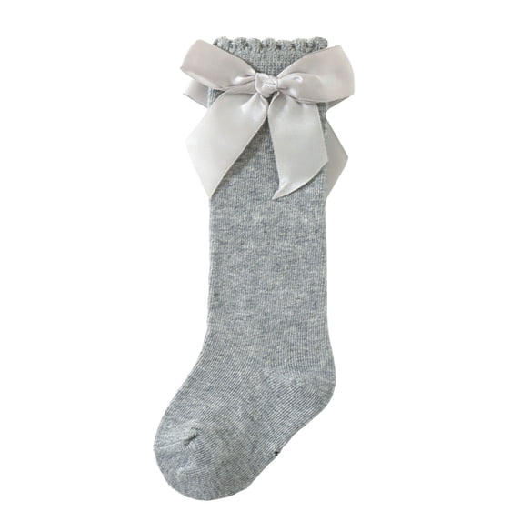 KyCheLot Girls Cotton Socks Solid Color Bow Knot Long-High Strench Socks Trendy Ruffle Trim Stockings