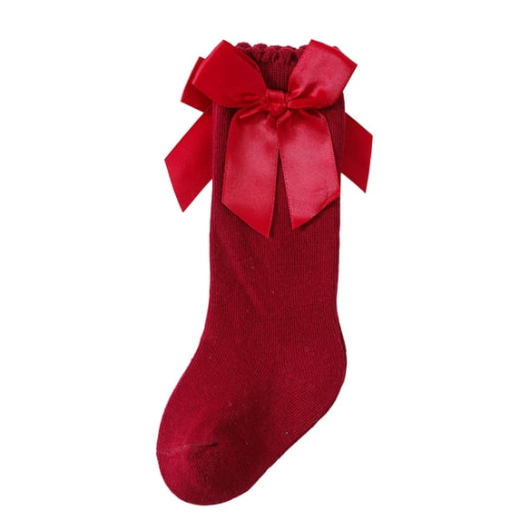 KyCheLot Girls Cotton Socks Solid Color Bow Knot Long-High Strench Socks Trendy Ruffle Trim Stockings