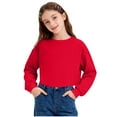 thumbnail image 1 of KyCheLot Girls Crop Tops Long Sleeve Round Neck Solid Color Casual Wear Sweatshirt for 3-14 Years, 1 of 7