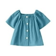 thumbnail image 1 of KyCheLot Girls Cute Blouse Shirts Vintage Square Neck Short Sleeve Button Comfy Cotton Casual Tops 6-16 Years, 1 of 7