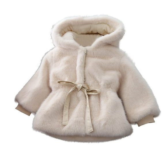 KyCheLot Girls Cute Coats Soft Fuzzy Thick Warm Dressy Long Sleeve Hooded Outerwear Coat for 1-5 Years