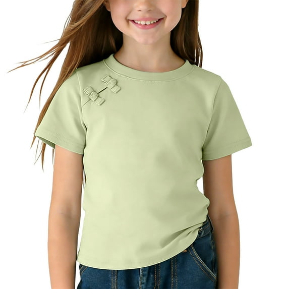 KyCheLot Girls Cute Summer Tees Solid Color Crewneck Short Sleeve Breathable Cotton T-Shirts 1-10 Years