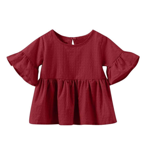 KyCheLot Girls Dress Blouse Summer Cute Ruffle Sleeve Crewneck Flowy Cotton Pullover Tshirts 0-4 Years