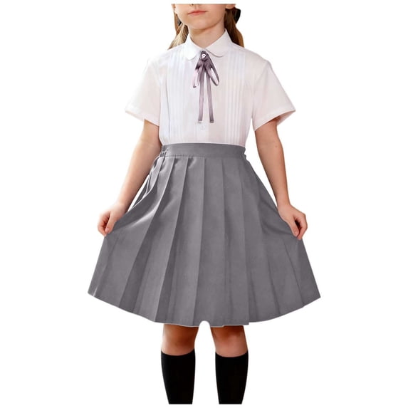 KyCheLot Girls Dress Set 3 Piece School Uniform Button down Short Sleeve Shirts with Bowties and Pleated Skirts 3-15Years