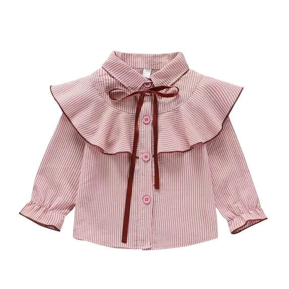 KyCheLot Girls Dress Shirts Princess Long Sleeve Ruffle Collared Button down Shirts School Uniform Tops 2-12Years