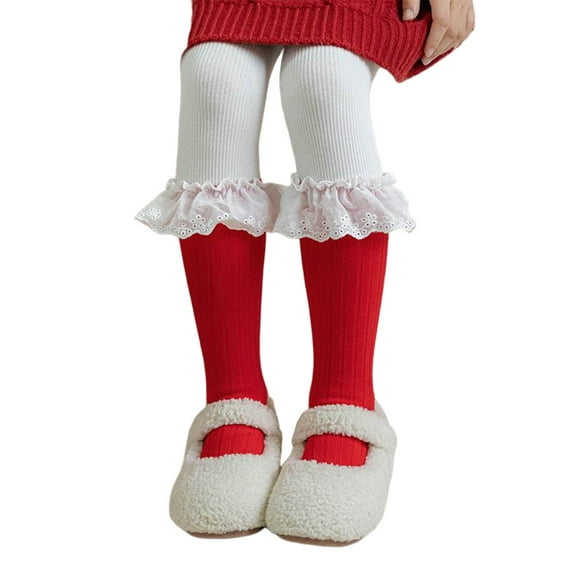 KyCheLot Girls Dress Socks Cute Knee High Socks Lace Trim Soft Knit Breathable Long Cotton Stockings 3-10 Years