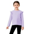 thumbnail image 1 of KyCheLot Girls Dressy T Shirt Solid Color Ruffle Long Sleeve Crewneck Cotton Blouse Tops School Daily 3-14 Years, 1 of 4