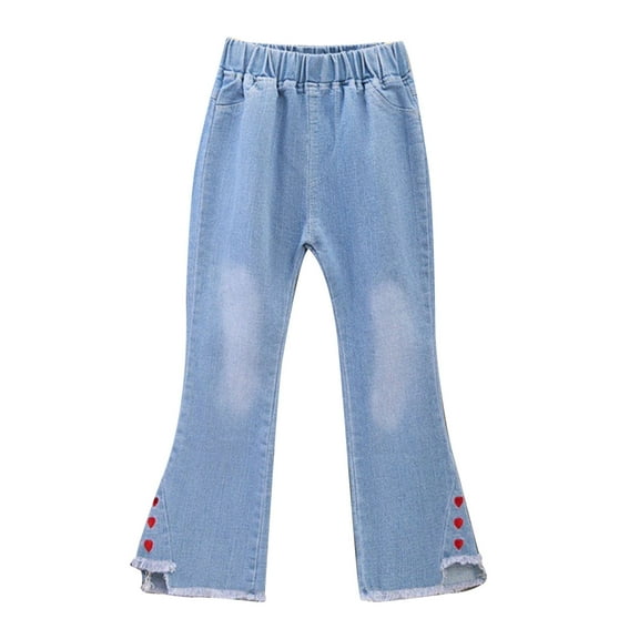 KyCheLot Girls Flared Denim Pants Elastic Waist Split Hem Stretch Flare Leg Long Pants Jeans 3-13 Years