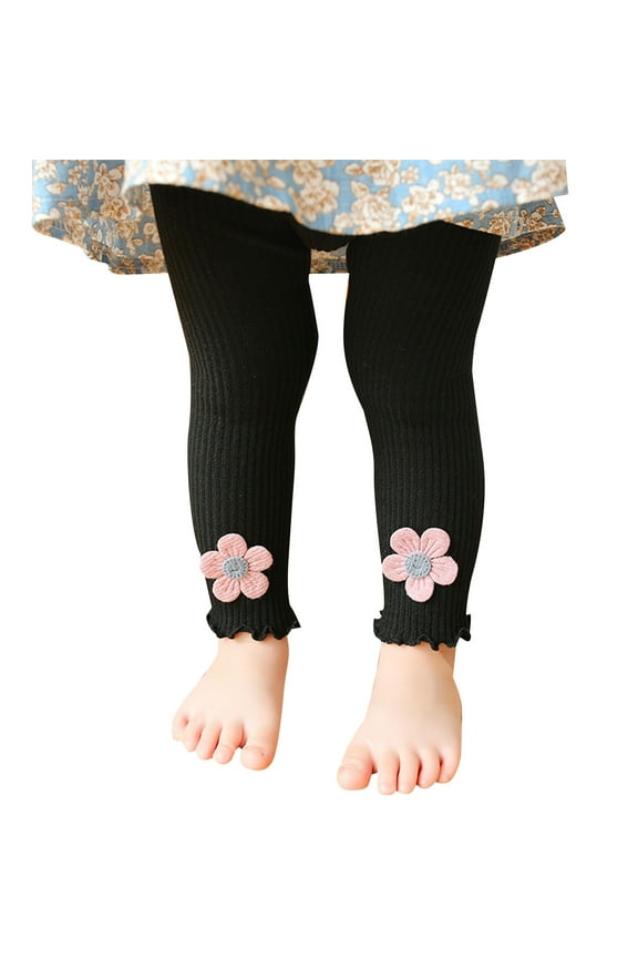 Girls Footless Tights Cotton Ribbed Cute Ruffle Knit Ankle Length Legging 0-6 Years