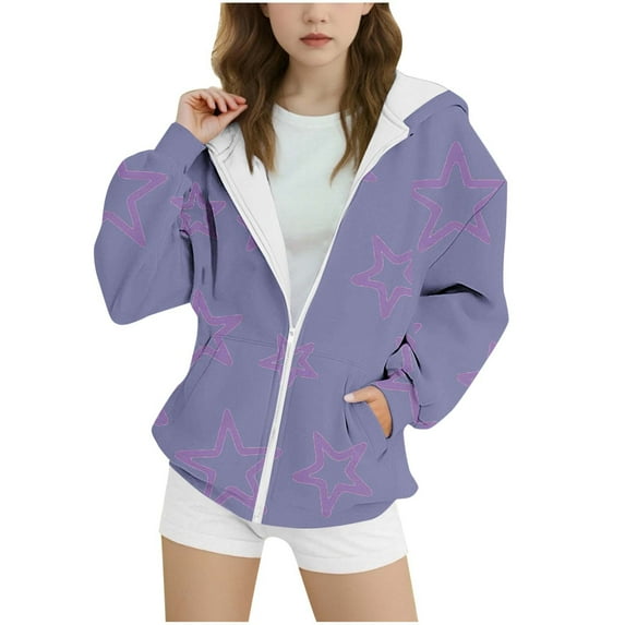 KyCheLot Girls Hoodie Jackets Fall Long Sleeve Loose Full Zip Color Block Casual Sweatshirts Jacket 6-15 Years