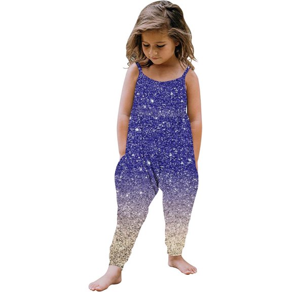 KyCheLot Girls Jumpsuit Loose Sleeveless Cute Printed Strap Romper Long Pants with Pockets Summer 1-6 Years