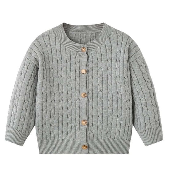 KyCheLot Girls' Knitted Sweaters Open Front Button Crew Neck Long Sleeve Clothes Trendy Solid Color Cardigan