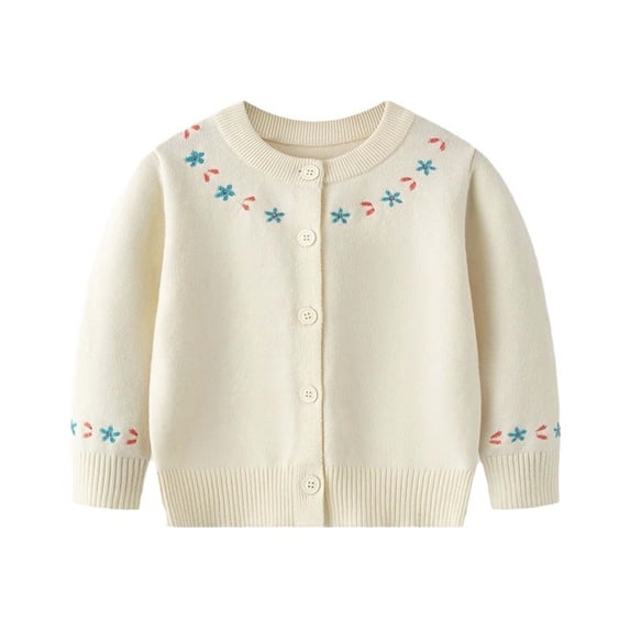 KyCheLot Girls' Knitted Sweaters Open Front Button Crew Neck Long Sleeve Tops Trendy Floral Print Cardigan