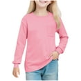 thumbnail image 1 of KyCheLot Girls Long Sleeve Shirts Basic Loose Crewneck Long Sleeve Tops with Front Pocket Schoolwear 5-14 Years, 1 of 7
