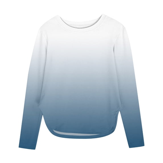 KyCheLot Girls Long Sleeve Tee Shirts Gradient Color Print Crewneck Loose Side Split Casual Tunic Tops 3-12 Years