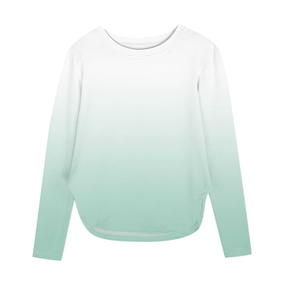 KyCheLot Girls Long Sleeve Tee Shirts Gradient Color Print Crewneck Loose Side Split Casual Tunic Tops 3-12 Years
