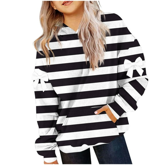 KyCheLot Girls Loose Sweatshirt Casual Stripe Printed with Pocket Lightweight Comfort Oversized Hoodies 4-14 Years