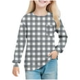 thumbnail image 1 of KyCheLot Girls Plaid Tshirts Long Sleeve Print Pullover Long Sleeve School Daily Wear Tops 5-14 Years, 1 of 7