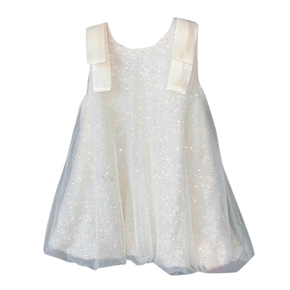 KyCheLot Girls Princess Dresses Sequin Mesh Sleeveless Round Neck Solid Color Summer Dress 2-13 Years