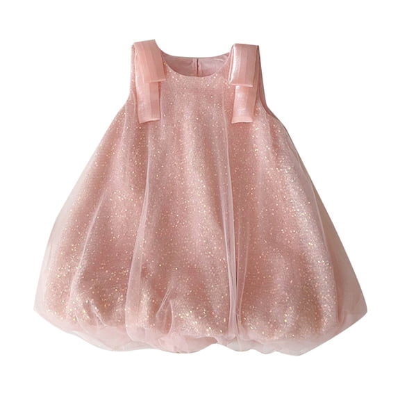 KyCheLot Girls Princess Dresses Sequin Mesh Sleeveless Round Neck Solid Color Summer Dress 2-13 Years