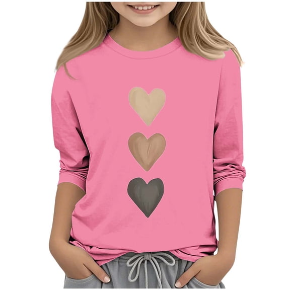 KyCheLot Girls Print Blouse Dressy Valentines Day 3/4 Sleeve Crewneck Stretchy Tee Shirts Daily 3-12 Years
