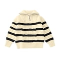thumbnail image 1 of KyCheLot Girls Pullover Sweaters Knit Warm Stripe 1/4 Zip Loose Long Sleeve Turtleneck Sweater Tops 1-8 Years, 1 of 7