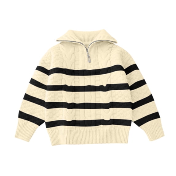 KyCheLot Girls Pullover Sweaters Knit Warm Stripe 1/4 Zip Loose Long Sleeve Turtleneck Sweater Tops 1-8 Years