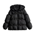 thumbnail image 1 of KyCheLot Girls Quilted Jacket with Hood Long Sleeve Solid Color Zip-Up Jacket Trendy Ruffle Hooded Clothes, 1 of 5