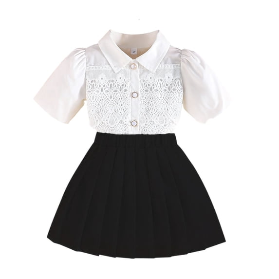 KyCheLot Girls School Outfits Embroidery Short Sleeve Blouse and Pleated Mini Skirts Uniforms 2-8 Years