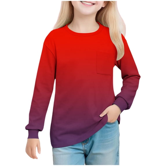 KyCheLot Girls School Tops Colorful Print with Chest Pockets Daily Lightweight Long Sleeve Tshirts 5-14 Years