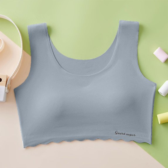 KyCheLot Girls Seamless Bra with Chest Pads Breathable Casual Solid Color Pullover Everyday Bra 12-15 Years