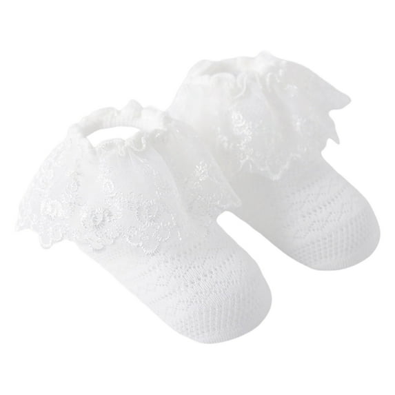 KyCheLot Girls Short Socks with Ruffle Lace Trim Stretchy Breathable Cute Princess Comfy Cotton Sock 0-5 Years