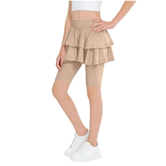 KyCheLot Girls Short with Layer Skirt Cotton Dancewear High Waist Summer Casual Workout Shorts 7-15 Years
